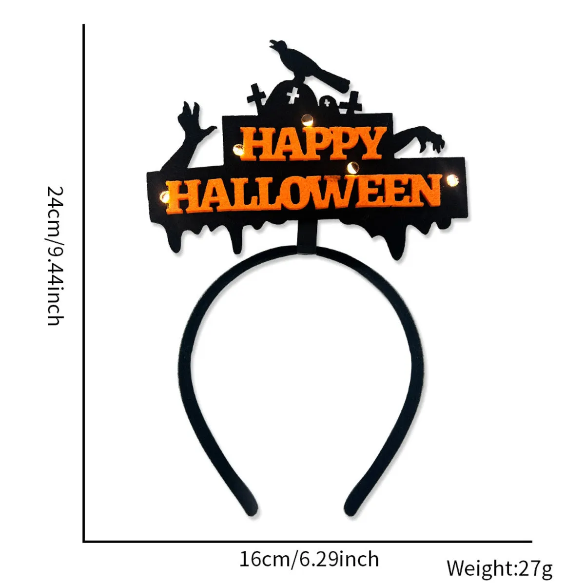 Halloween Headbands - LED Light-Up costume Party Accessories Pumpkin, Graveyard, Dripping Horror, and Spider Web Themes (Crow Ghost Hand)