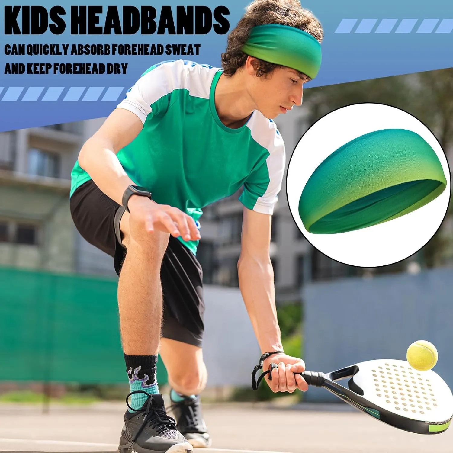 Haull 8 Pcs Sweatbands for Kids Boys Headbands Athletic Baseball Basketball Football Headbands Breathable Elastic Headband for Sports Running Exercise