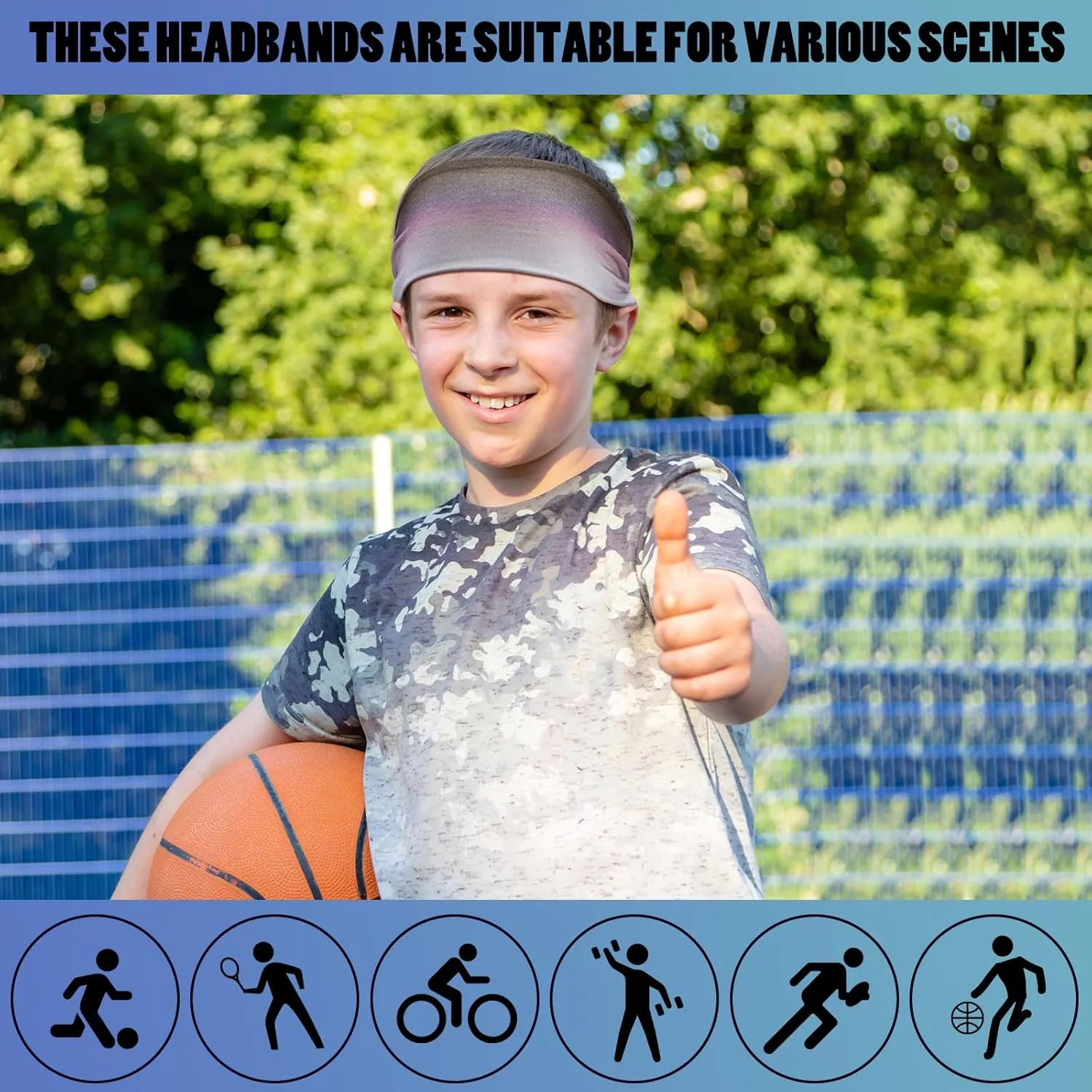 Haull 8 Pcs Sweatbands for Kids Boys Headbands Athletic Baseball Basketball Football Headbands Breathable Elastic Headband for Sports Running Exercise