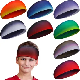Haull 8 Pcs Sweatbands for Kids Boys Headbands Athletic Baseball Basketball Football Headbands Breathable Elastic Headband for Sports Running Exercise