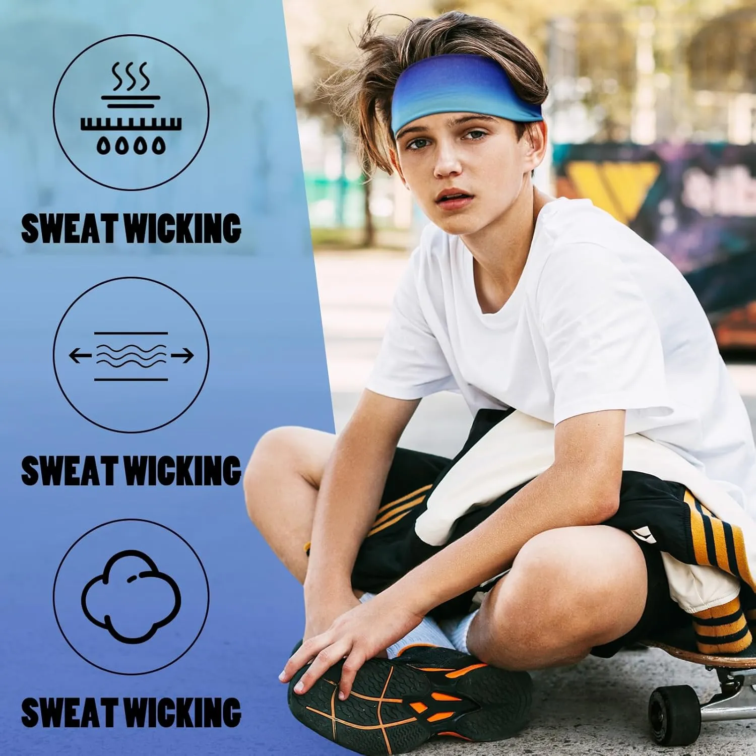 Haull 8 Pcs Sweatbands for Kids Boys Headbands Athletic Baseball Basketball Football Headbands Breathable Elastic Headband for Sports Running Exercise
