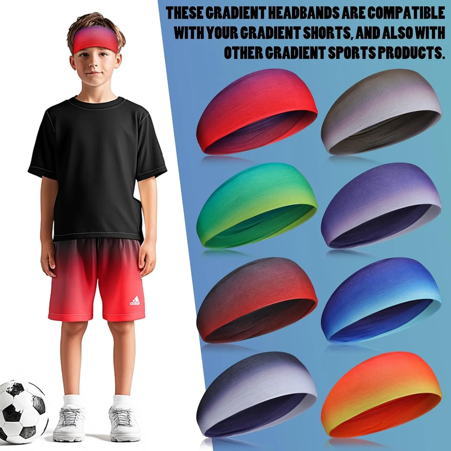 Haull 8 Pcs Sweatbands for Kids Boys Headbands Athletic Baseball Basketball Football Headbands Breathable Elastic Headband for Sports Running Exercise