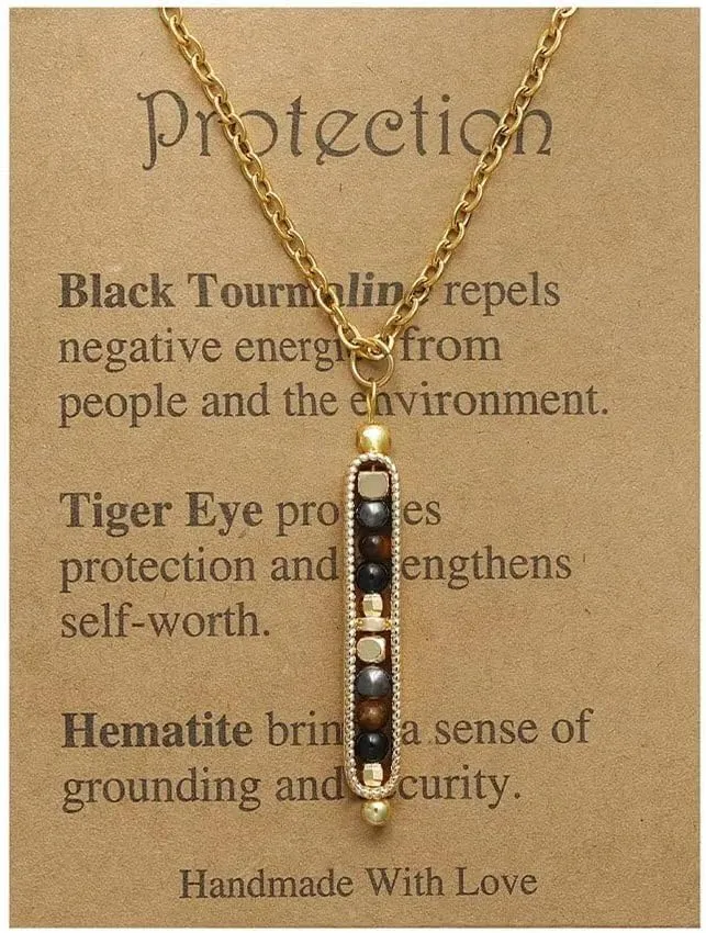 Healing Crystal Necklace for Women Men Natural Stone Beads Pendant Necklace Spiritual Anxiety Necklace Empath Protection New Beginnings Gifts Jewelry