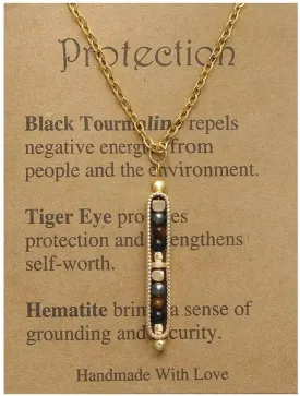 Healing Crystal Necklace for Women Men Natural Stone Beads Pendant Necklace Spiritual Anxiety Necklace Empath Protection New Beginnings Gifts Jewelry