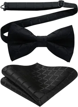 HISDERN Bow Ties for Men Pre-Tie Bow Tie and Pocket Square Set Bowtie Formal Tuxedo Wedding Bowties Handkerchief Set