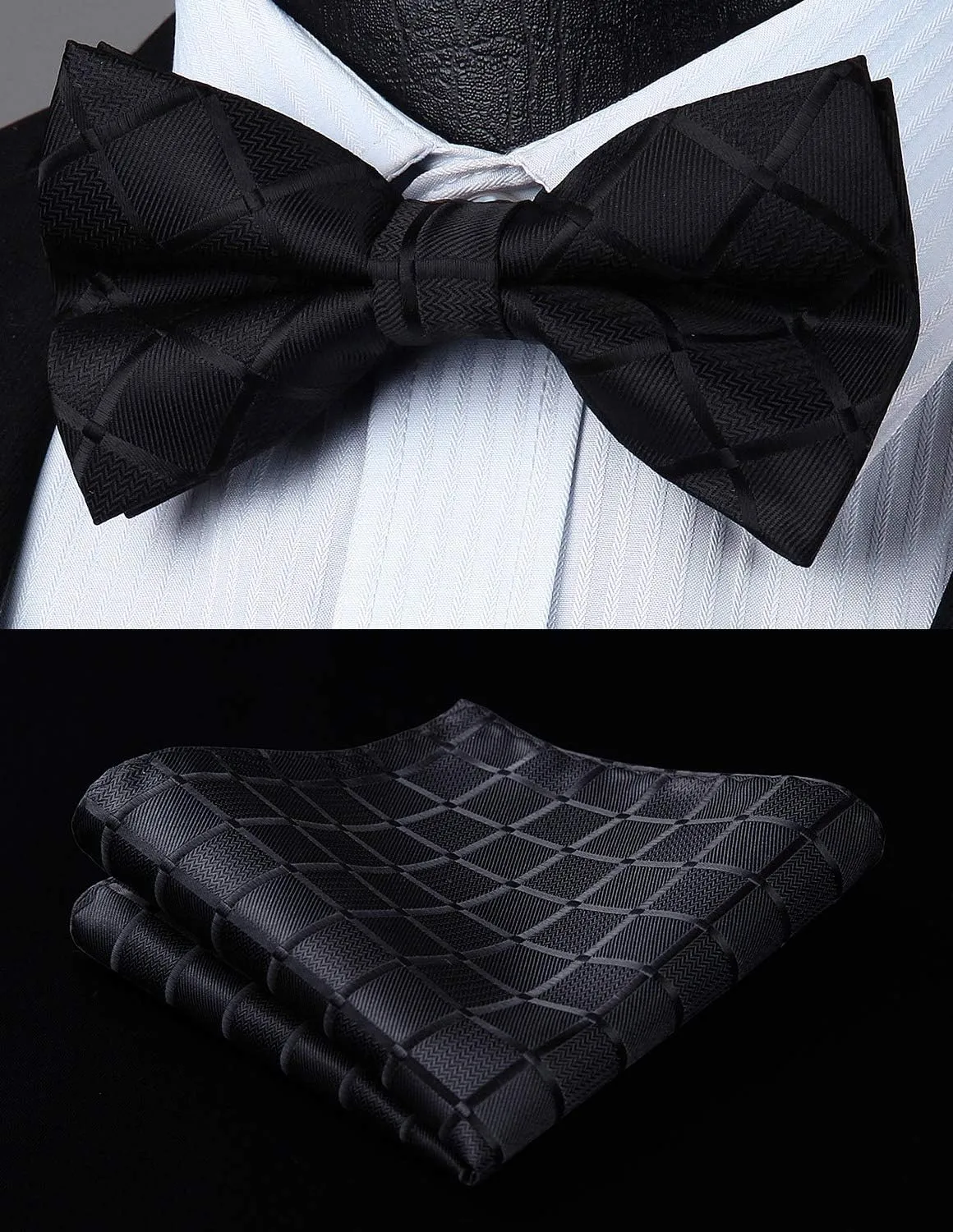 HISDERN Bow Ties for Men Pre-Tie Bow Tie and Pocket Square Set Bowtie Formal Tuxedo Wedding Bowties Handkerchief Set