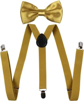 ICObuty Men's Bow Tie and Y Shape Suspender Set Adjustable Elastic Solid Color