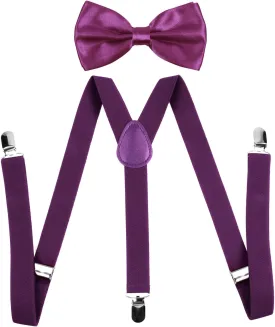 ICObuty Men's Bow Tie and Y Shape Suspender Set Adjustable Elastic Solid Color