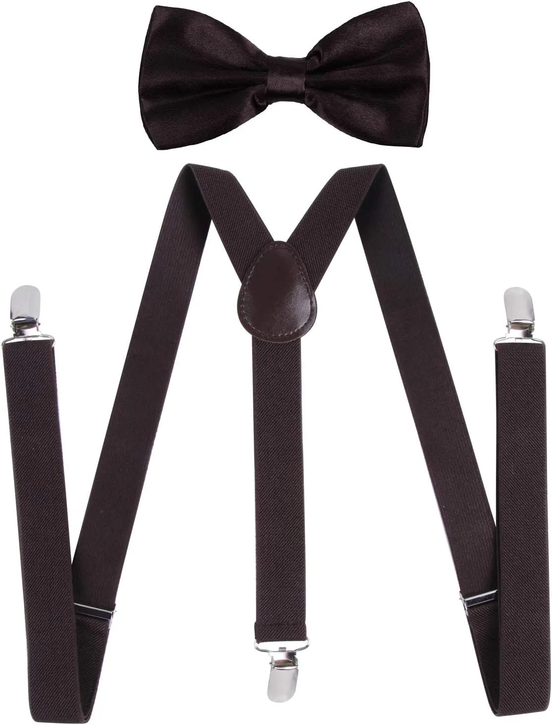 ICObuty Men's Bow Tie and Y Shape Suspender Set Adjustable Elastic Solid Color