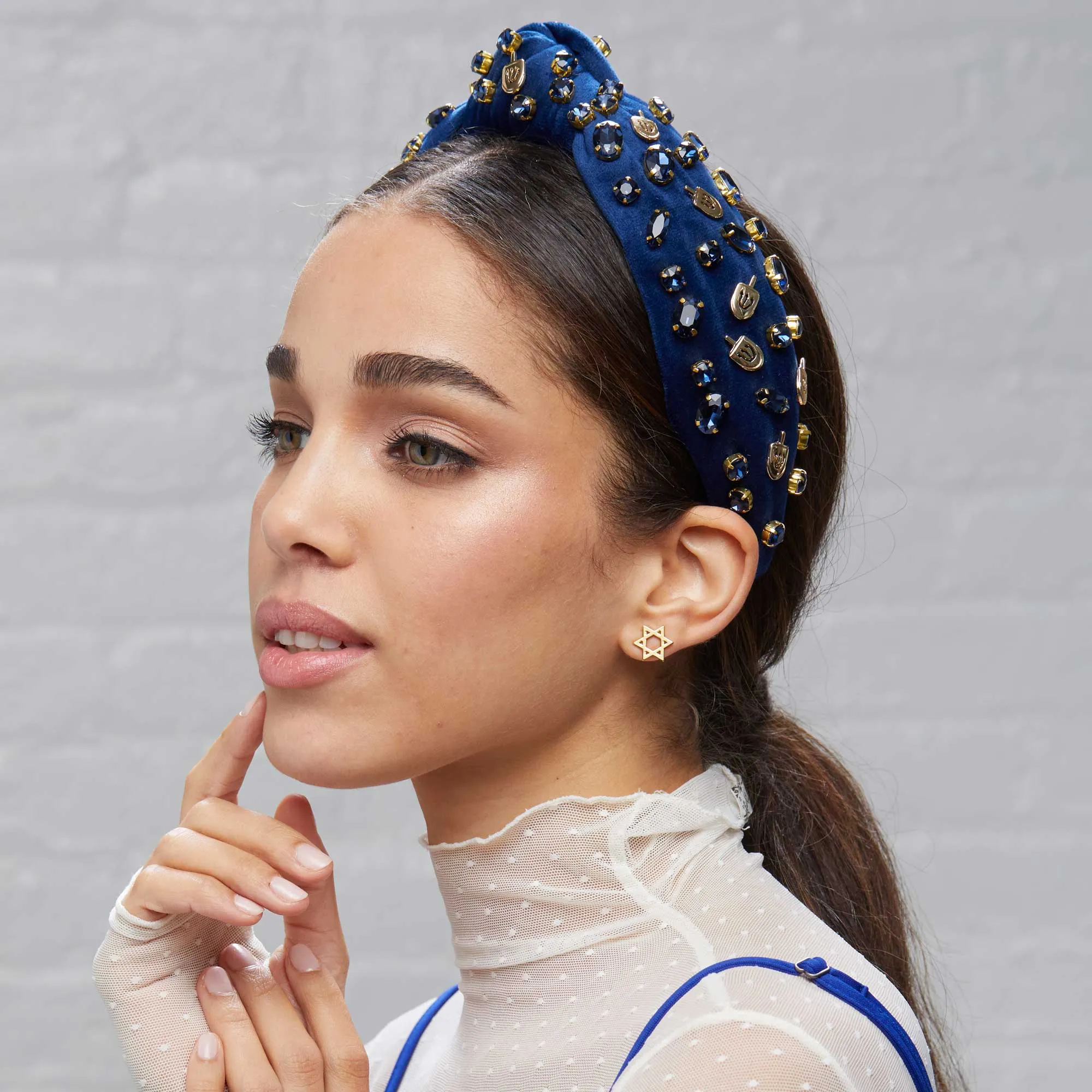 INDIGO CRYSTAL DREIDEL KNOTTED HEADBAND