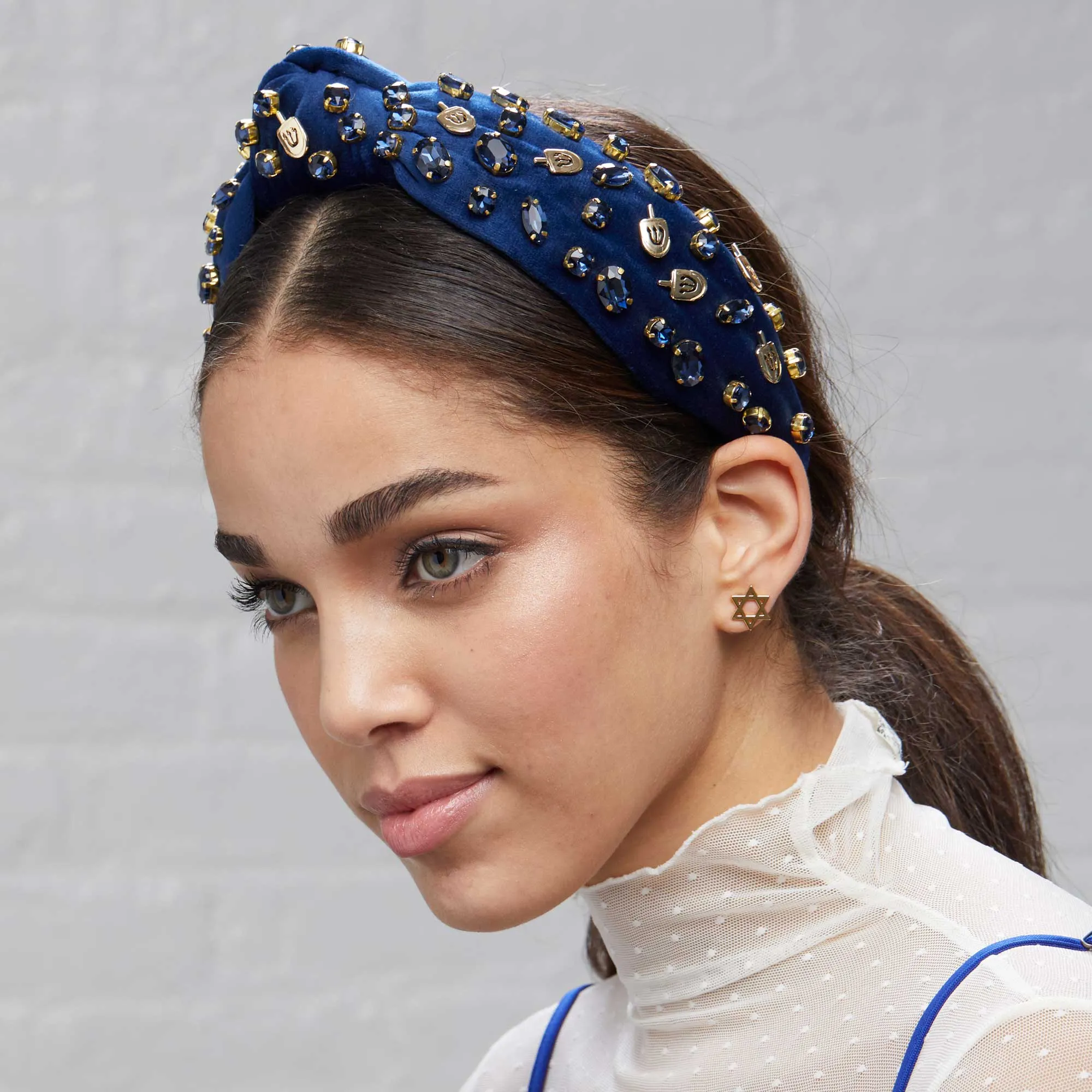 INDIGO CRYSTAL DREIDEL KNOTTED HEADBAND