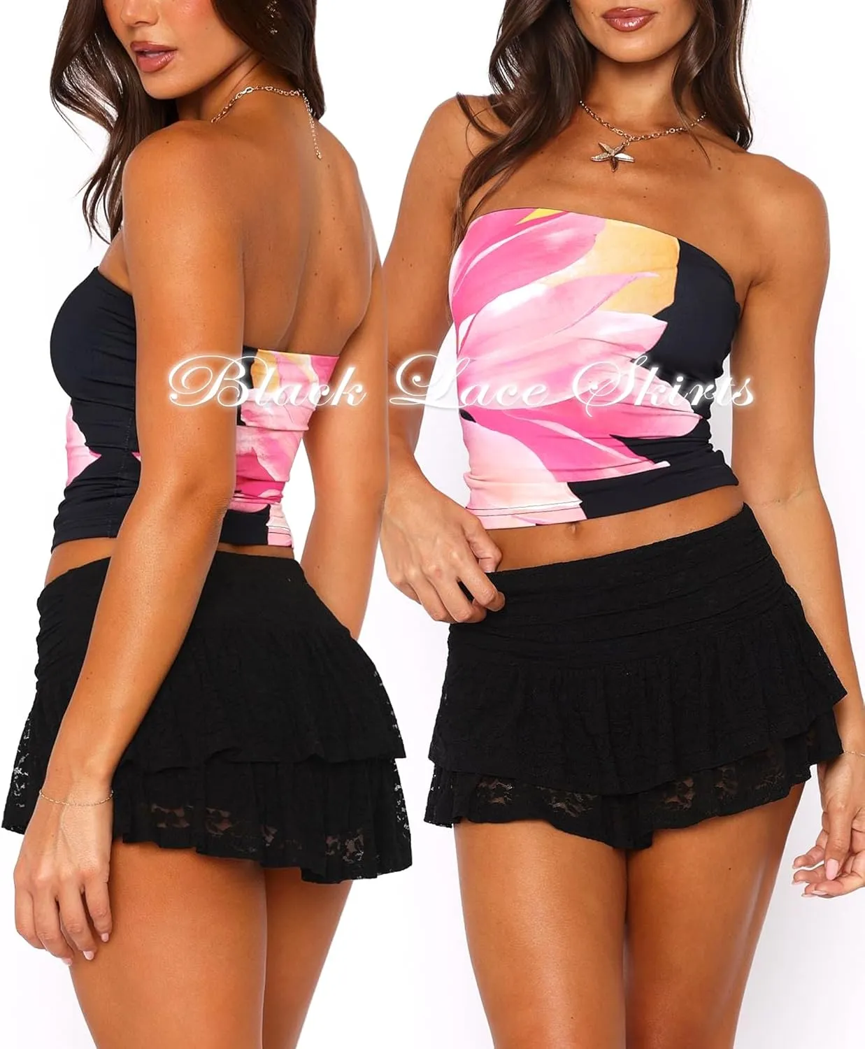 Lace Ruffle Mini Skirts for Women High Waisted Pleated Skort Micro Skirt Y2k Cute Short Skirt with Shorts