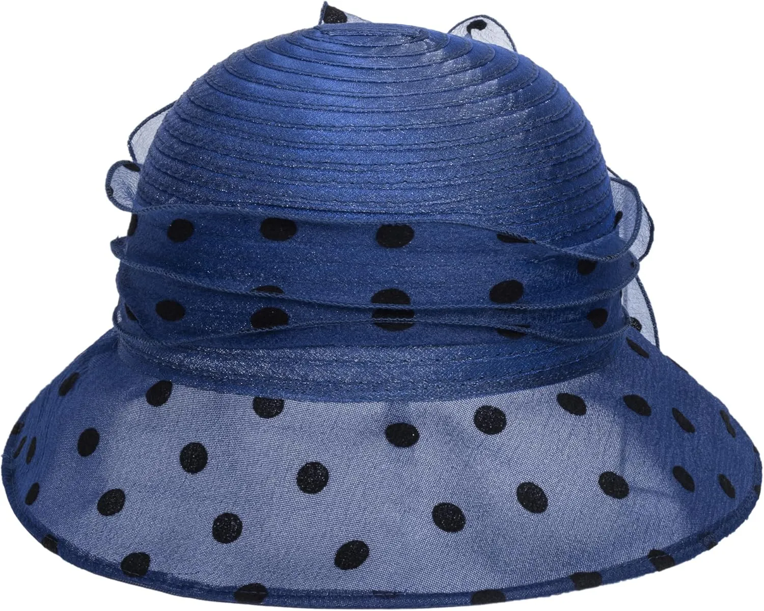 Lady Polka dots Organza Fascinator Sun Hats Women Kentucky Wide Brim Derby Bowler Hat for Tea Party Church Wedding Size:S-M