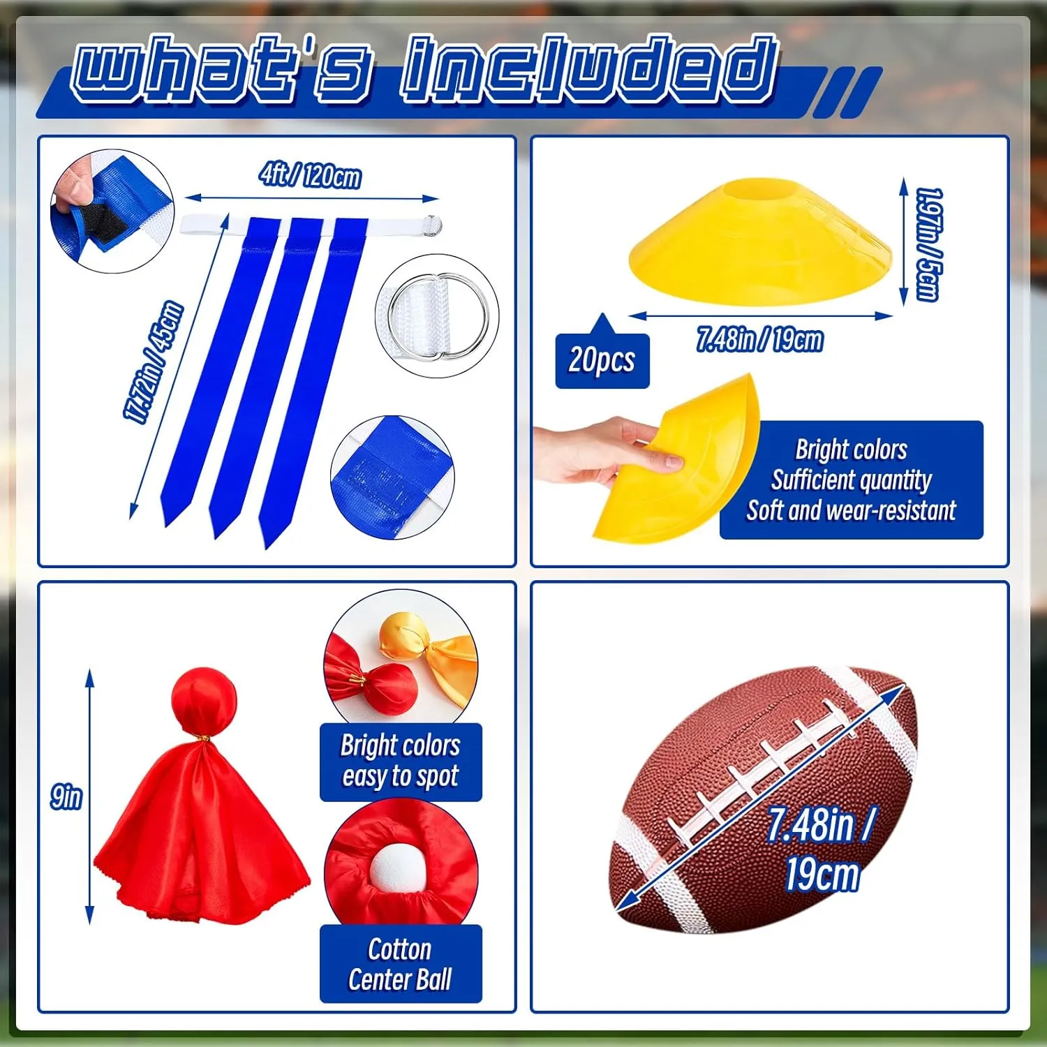 Liliful 20 Player Football Penalty Flags Set, Includes 1 Rugby 20 Adjustable Flag Belts 2 Whistles and Carrying Bag for Adult