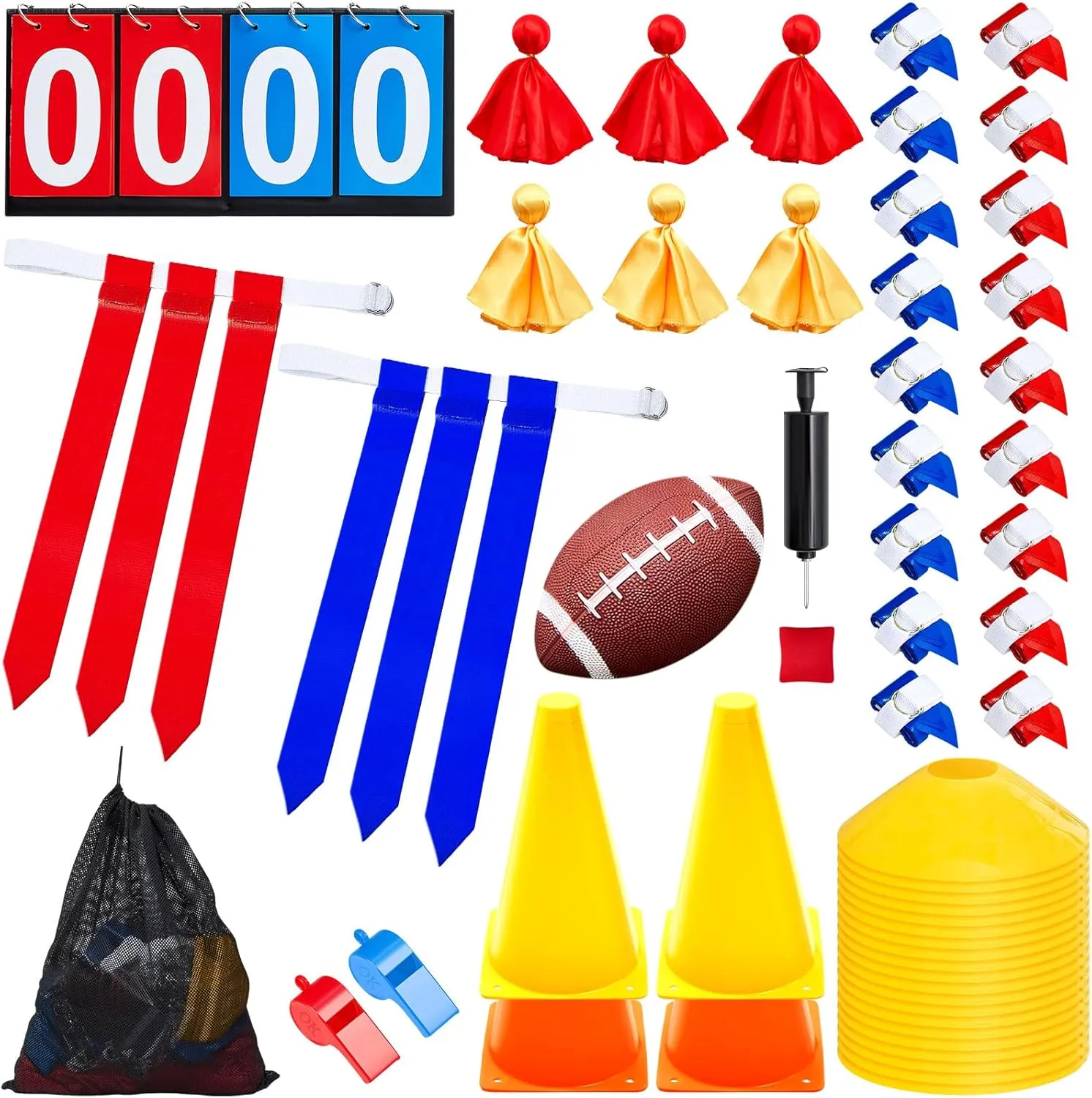 Liliful 20 Player Football Penalty Flags Set, Includes 1 Rugby 20 Adjustable Flag Belts 2 Whistles and Carrying Bag for Adult