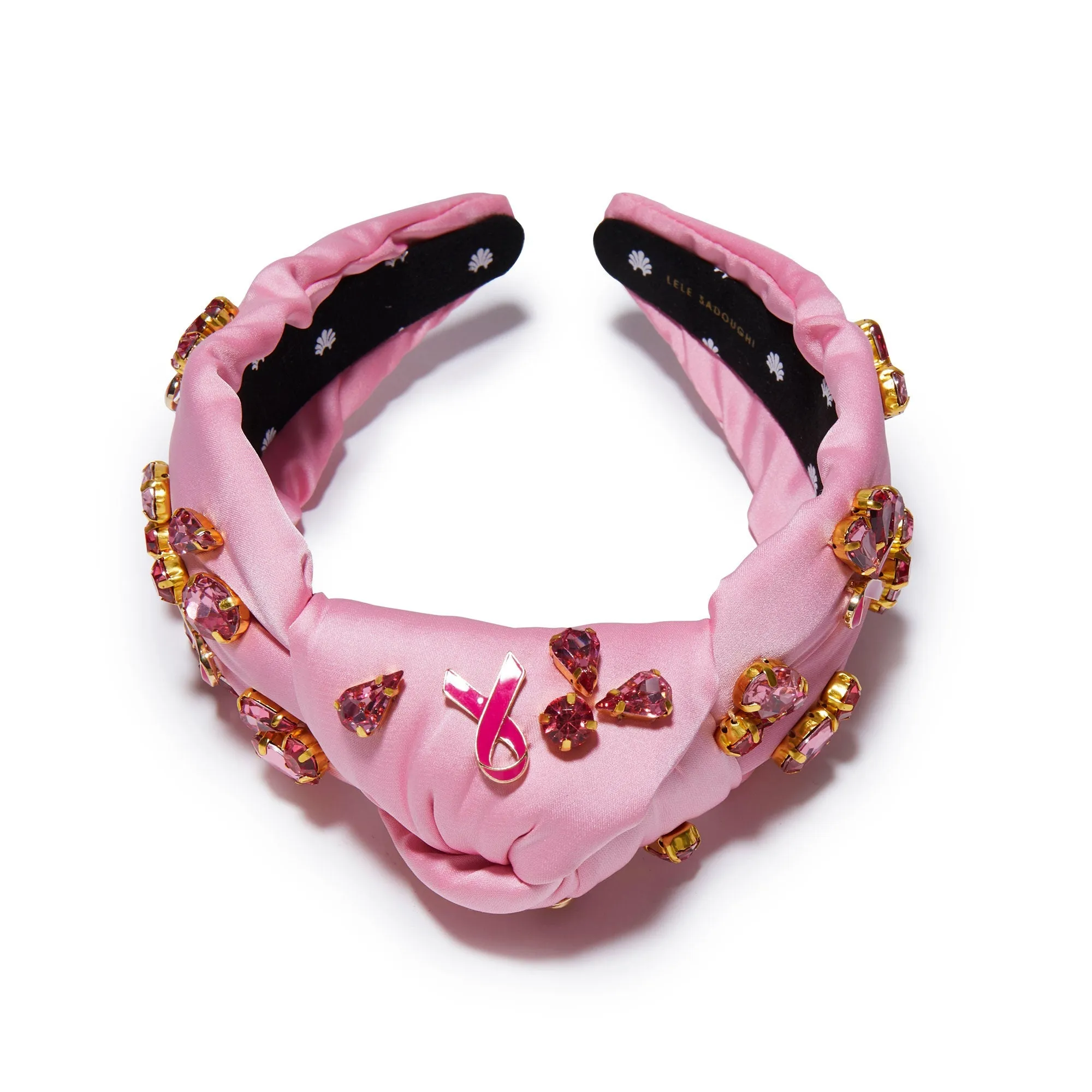 LIPSTICK PINK BREAST CANCER AWARENESS JEWELED KNOTTED HEADBAND