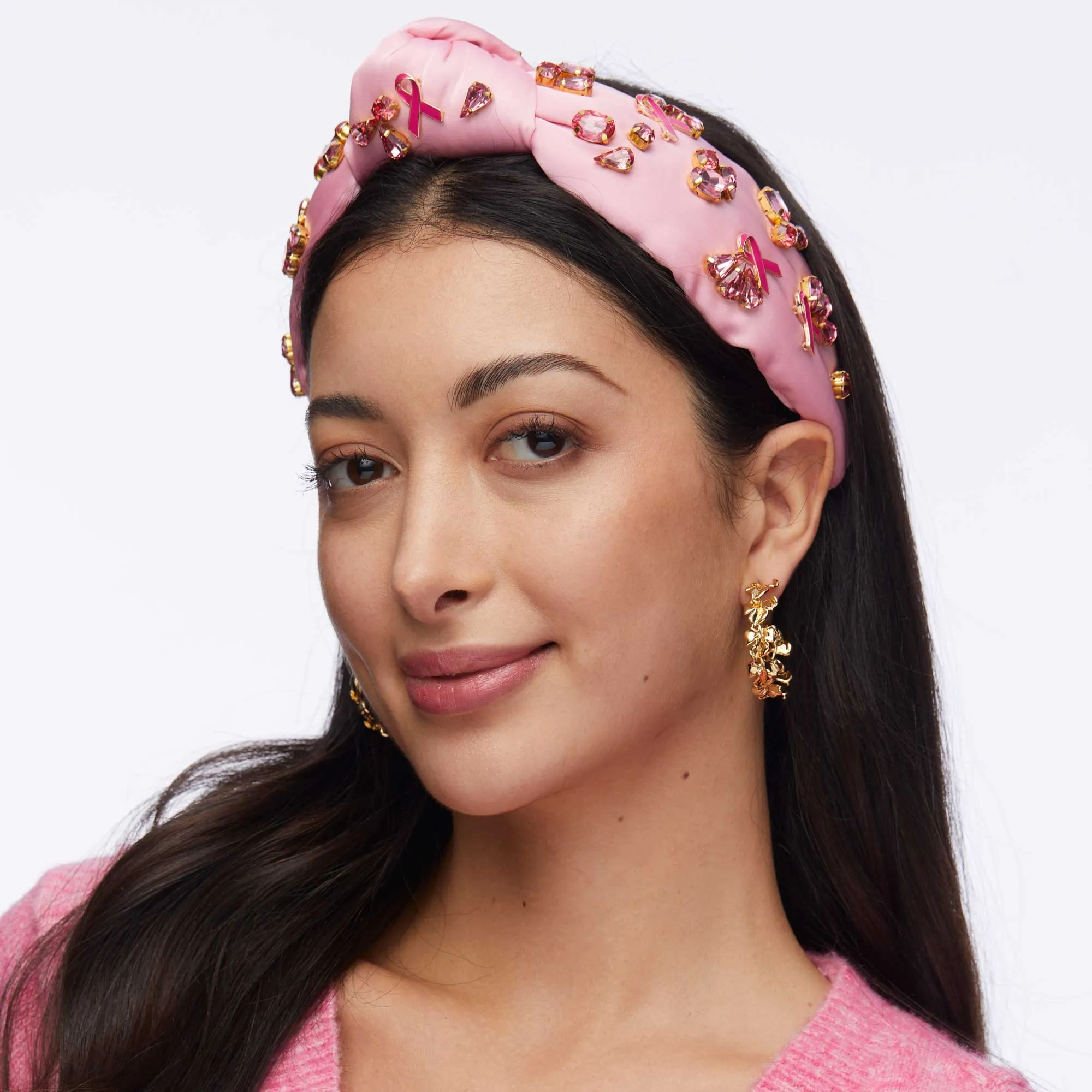 LIPSTICK PINK BREAST CANCER AWARENESS JEWELED KNOTTED HEADBAND