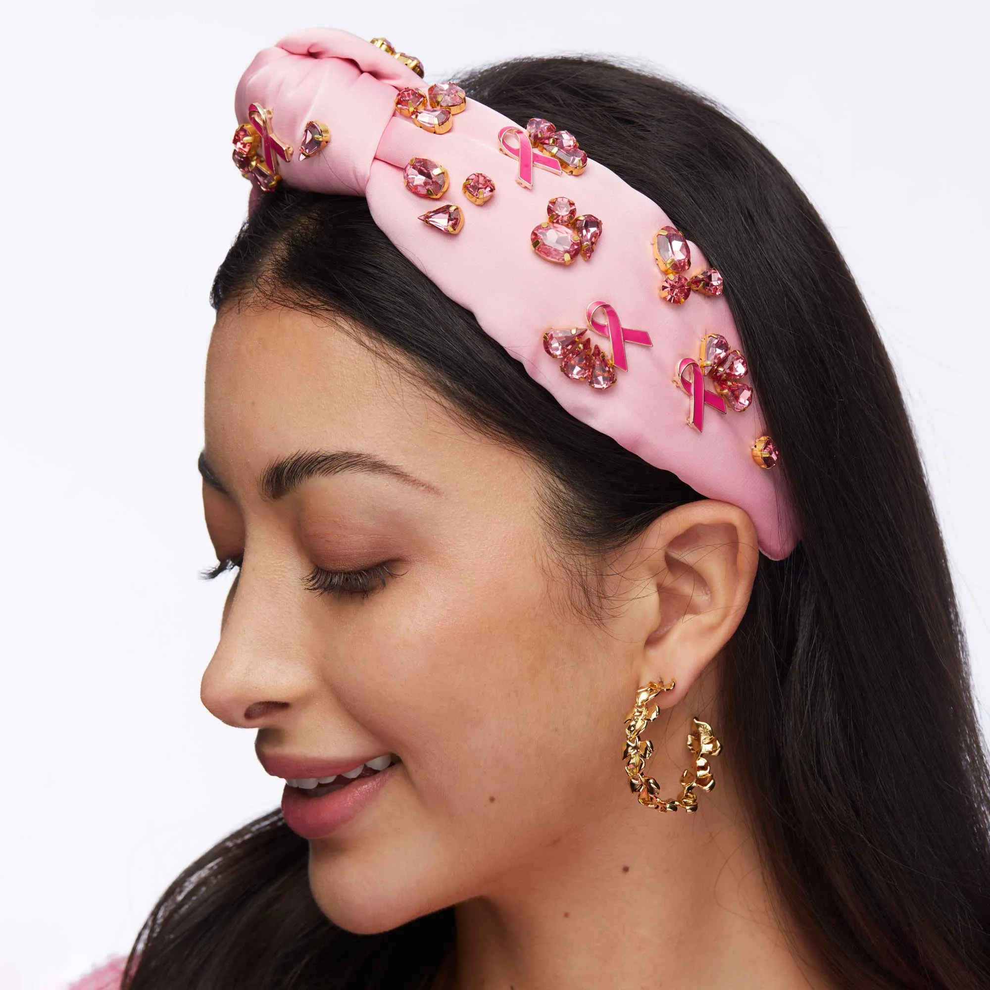 LIPSTICK PINK BREAST CANCER AWARENESS JEWELED KNOTTED HEADBAND
