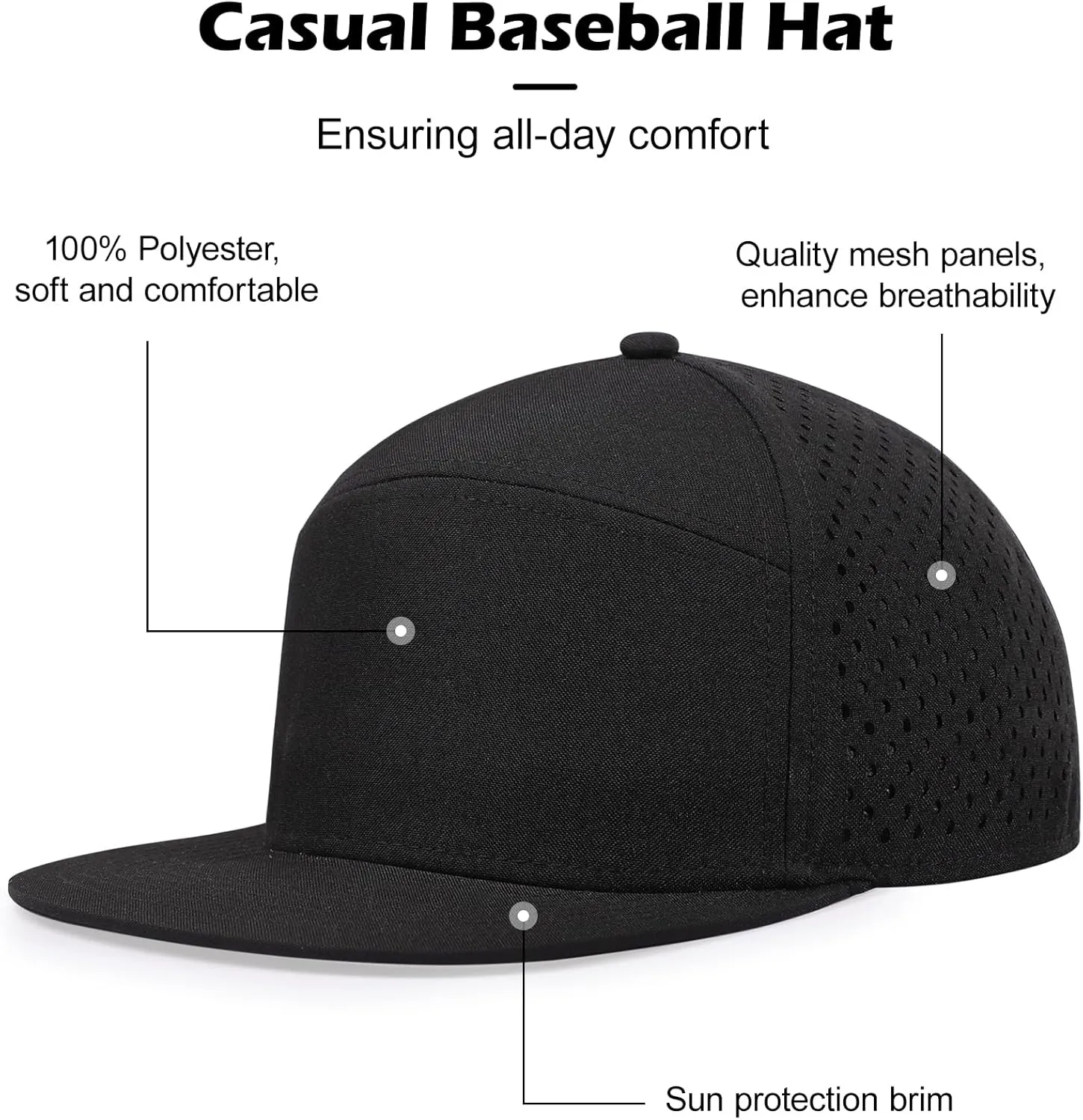 LiuSuper XXL Snapback Hats for Men, Flat Brim Hats for Men, Adjustable Mesh Trucker Hat for Women Big Head