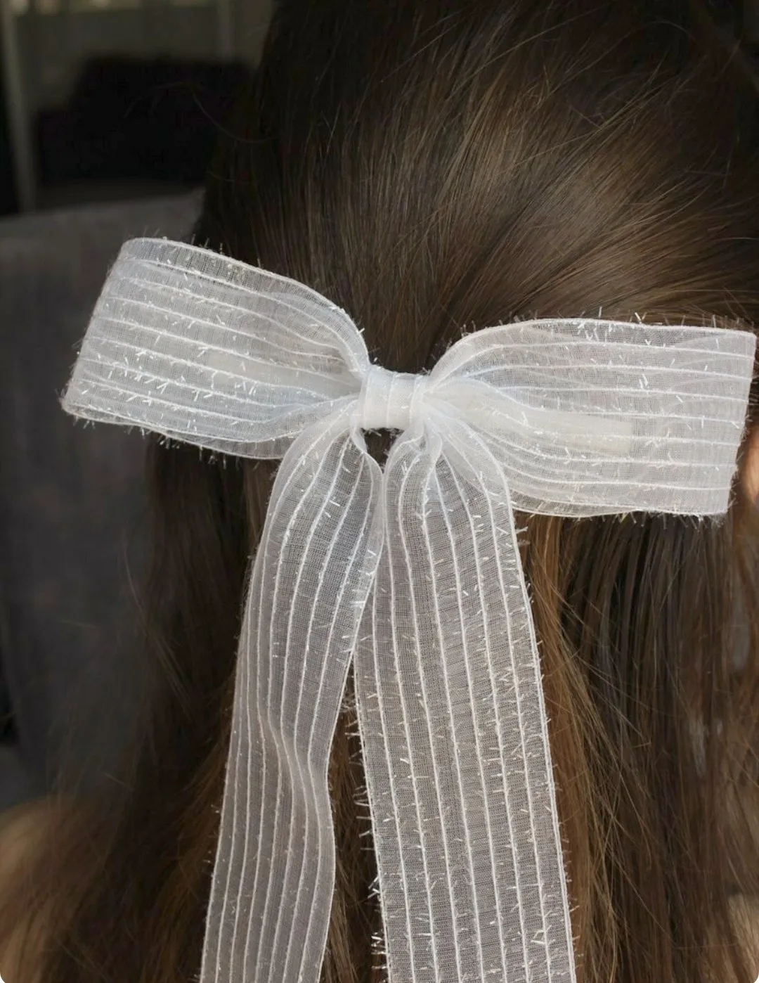 long tail translucent hair bow stripe women hair accessory