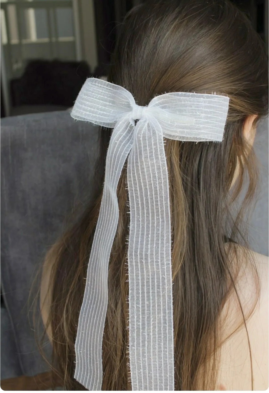 long tail translucent hair bow stripe women hair accessory
