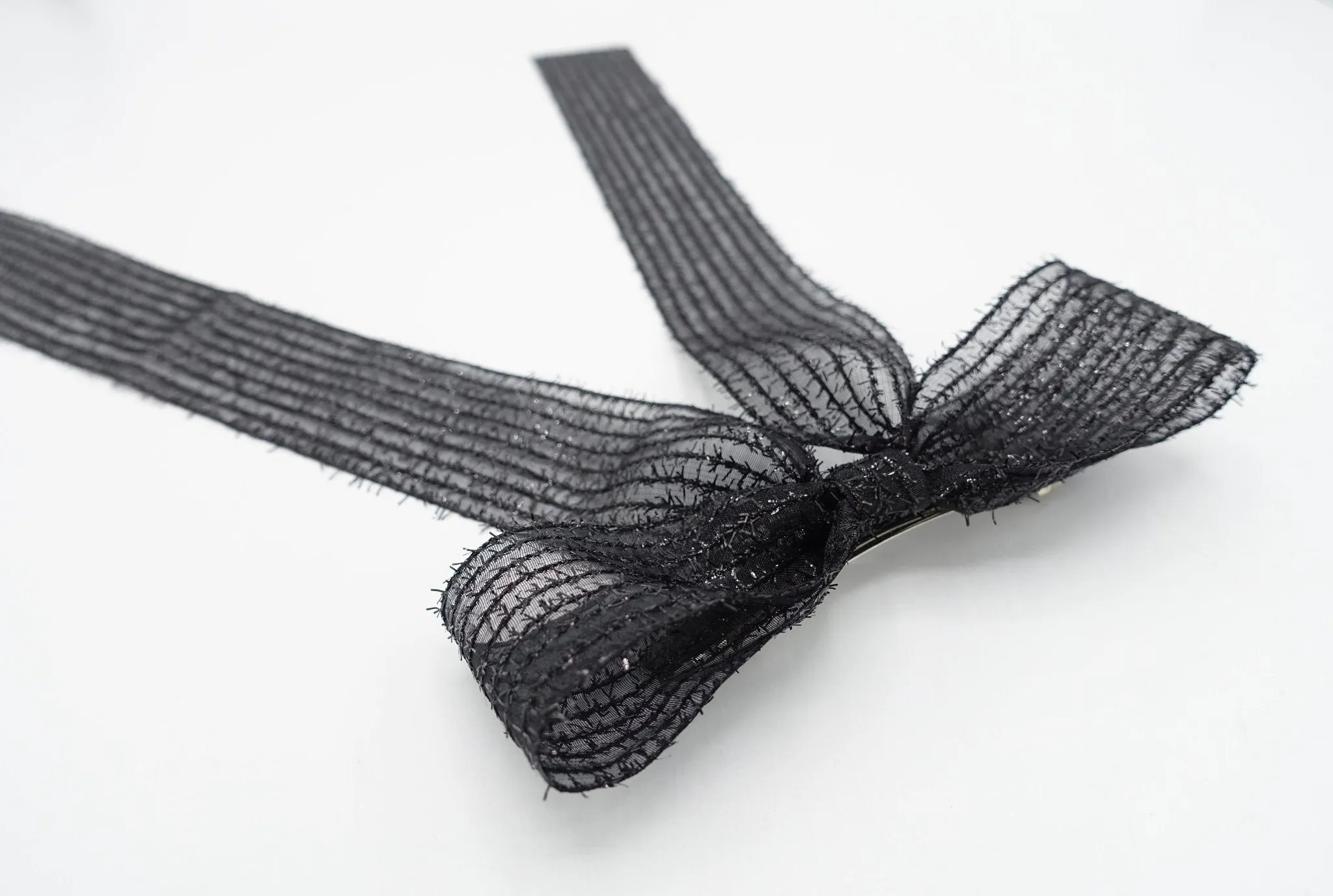 long tail translucent hair bow stripe women hair accessory