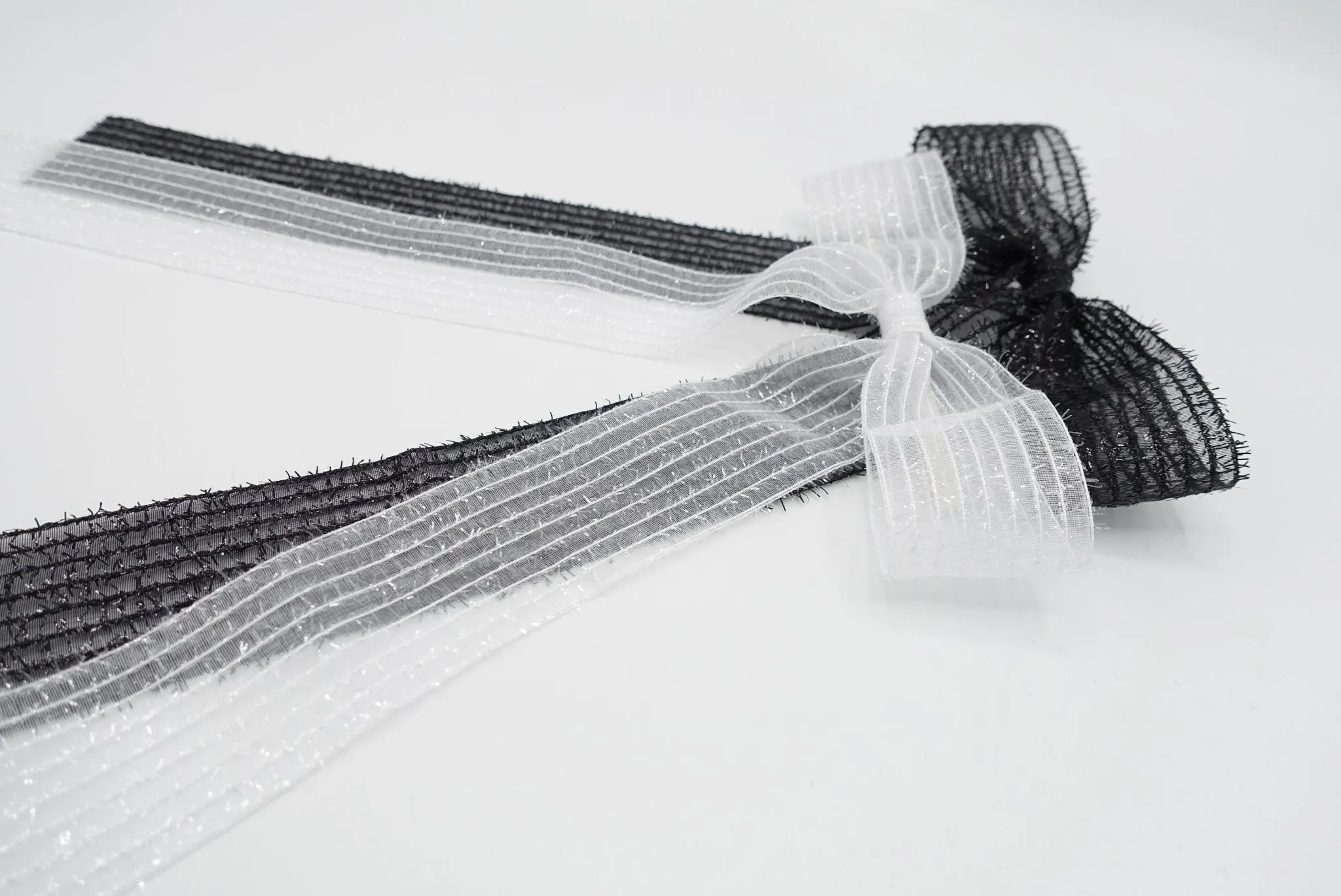 long tail translucent hair bow stripe women hair accessory