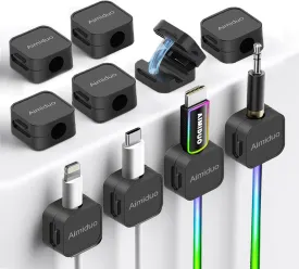 Magnetic Cable Clips Cord Organizer Holder,10-Pack Cable Management Cord Clips,Adhesive Phone Cable Wire Charger Cord Holder For Nightstand Desk Charging Cords Wall Car Desktop Office (10, Black)