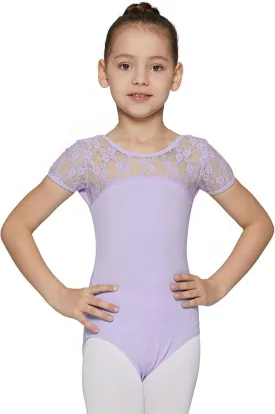 MdnMd Girls Ballet Dance Neck Lace Leotard for Toddler Gymnastic with Bow Back Cap Sleeve