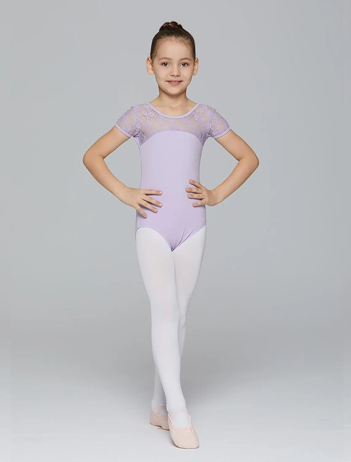 MdnMd Girls Ballet Dance Neck Lace Leotard for Toddler Gymnastic with Bow Back Cap Sleeve