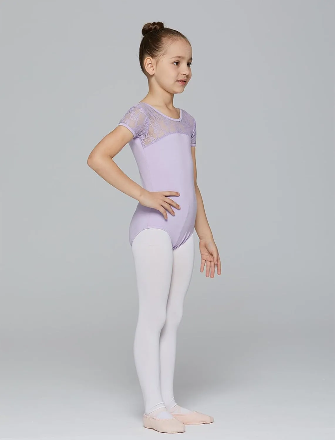 MdnMd Girls Ballet Dance Neck Lace Leotard for Toddler Gymnastic with Bow Back Cap Sleeve