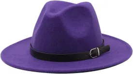 Men Fedoras Women's Jazz Hat Woolen Blend Cap Outdoor Casual Hat Panama Hat Purple 58-61CM