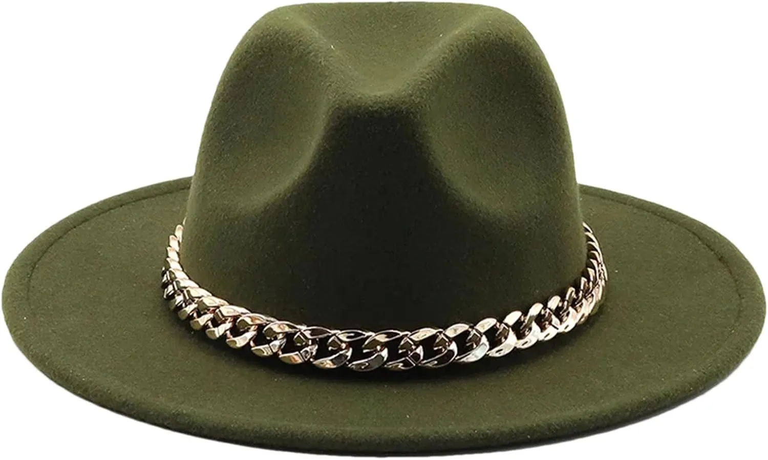 Men's Vintage Wide Brim Fedora Hat for Men Women Gold Chain Band Felted Hats Panama Jazz Cap