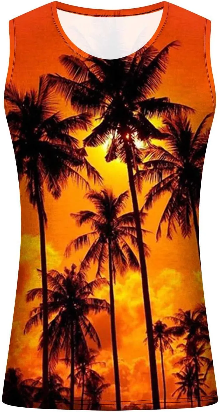 NaRHbrg Palm Tree Tanks Tops for Mens Cool Printed Graphic Sleeveless Tank Top Muscle Shirt for Workout Gym Jogging