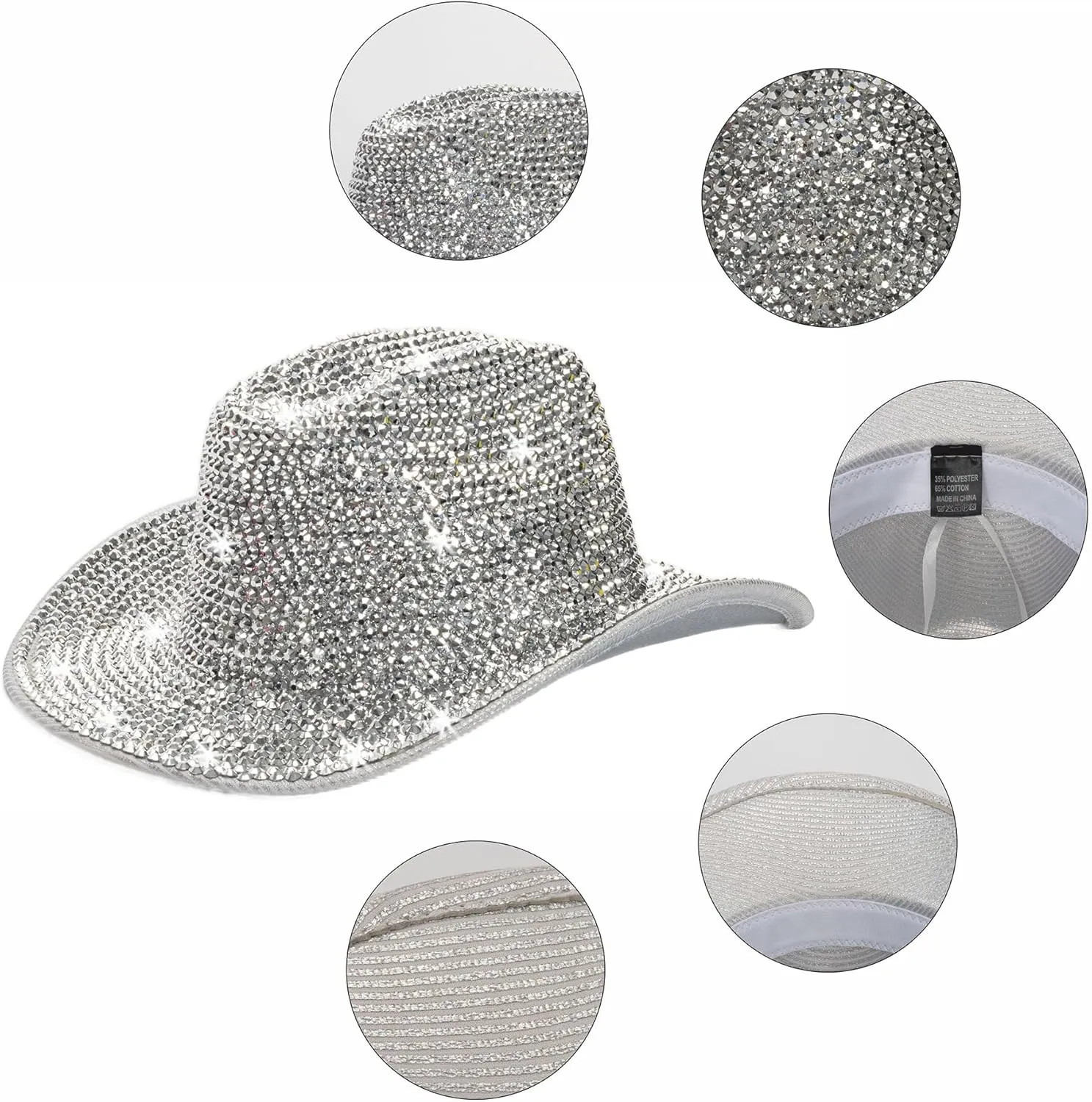 Neon Holographic Western Cowboy Hat for Womens - Glitter Cowgirl Hat for Disco Parties and Costumes