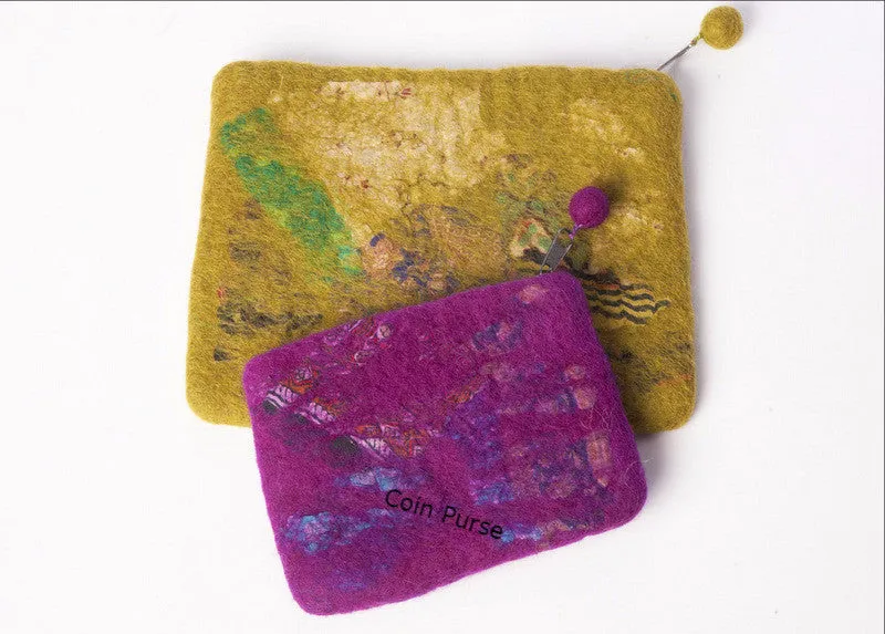 Nuno Felted Wool Sari Collage Accessory Purses One-Of-A-Kind Handmade