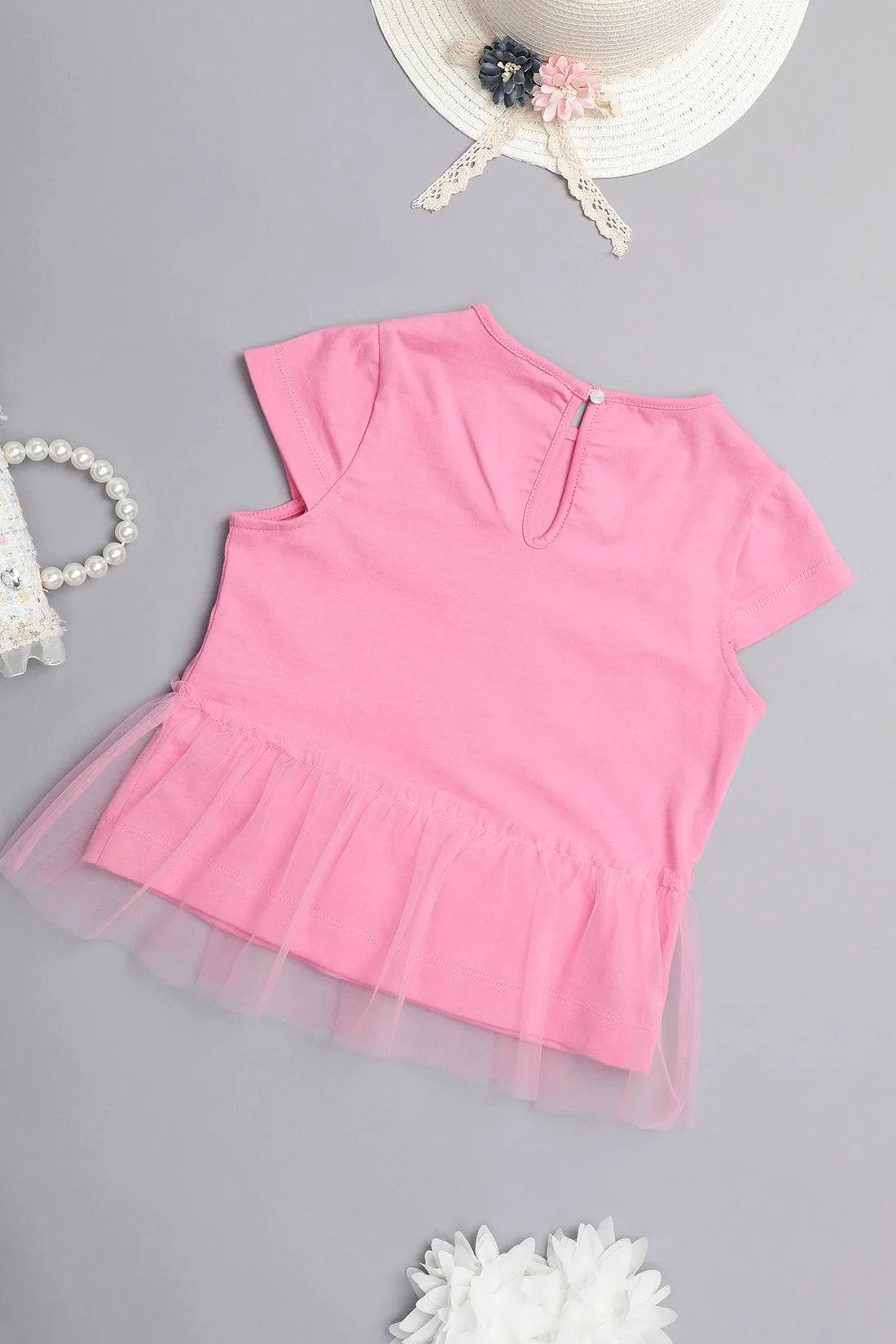 One Friday Girls Pink Sequinned Heart Cotton Top