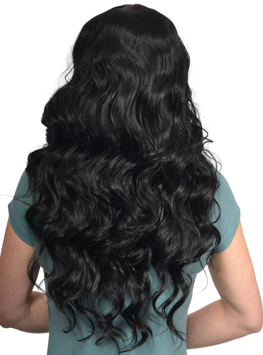 Onyx Black Long Curly Womens Lace Part Synthetic Fashion Wig