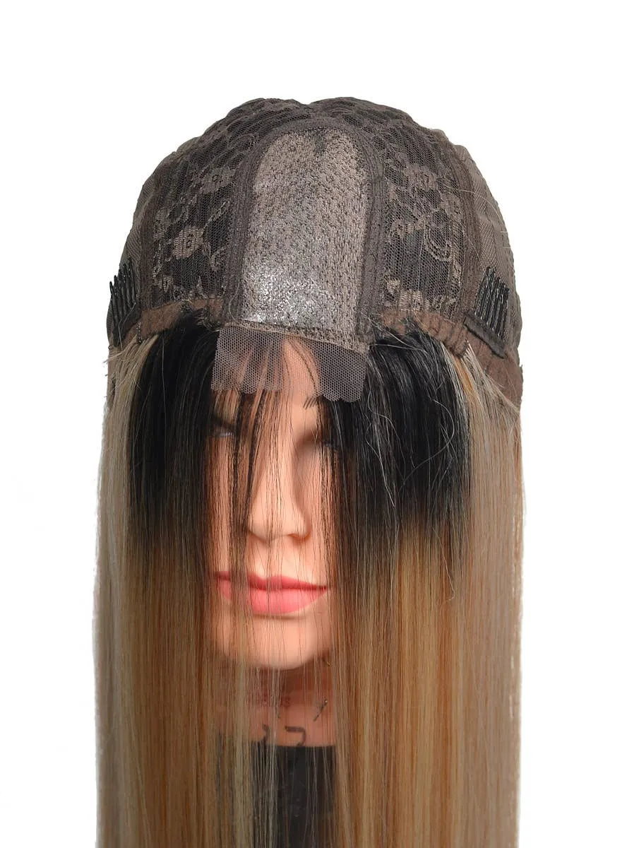 Onyx Black Long Curly Womens Lace Part Synthetic Fashion Wig