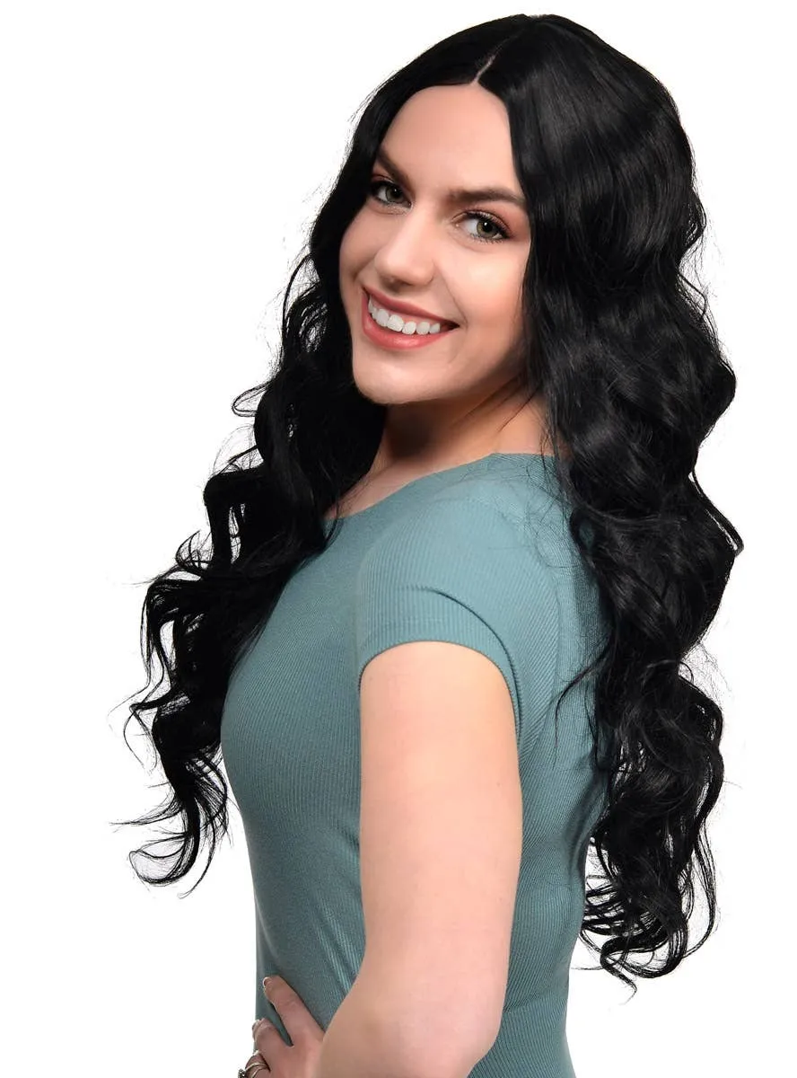 Onyx Black Long Curly Womens Lace Part Synthetic Fashion Wig