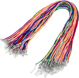 Outus 60 Pieces 2.0 mm Satin Silk Necklace Cord 20 Inches with 2 Inches Extension Chain and Lobster Clasp, Multicolor