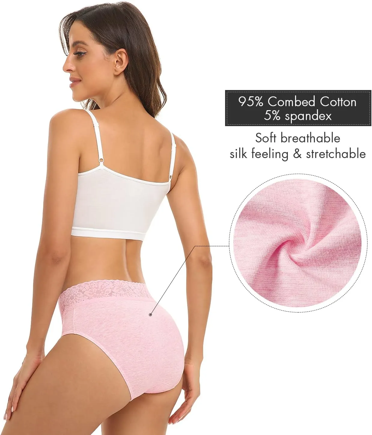 RHYFF Womens Underwear Cotton Bikini Panties Lace Soft Hipster Panty Ladies Stretch Full Briefs 5 Pack