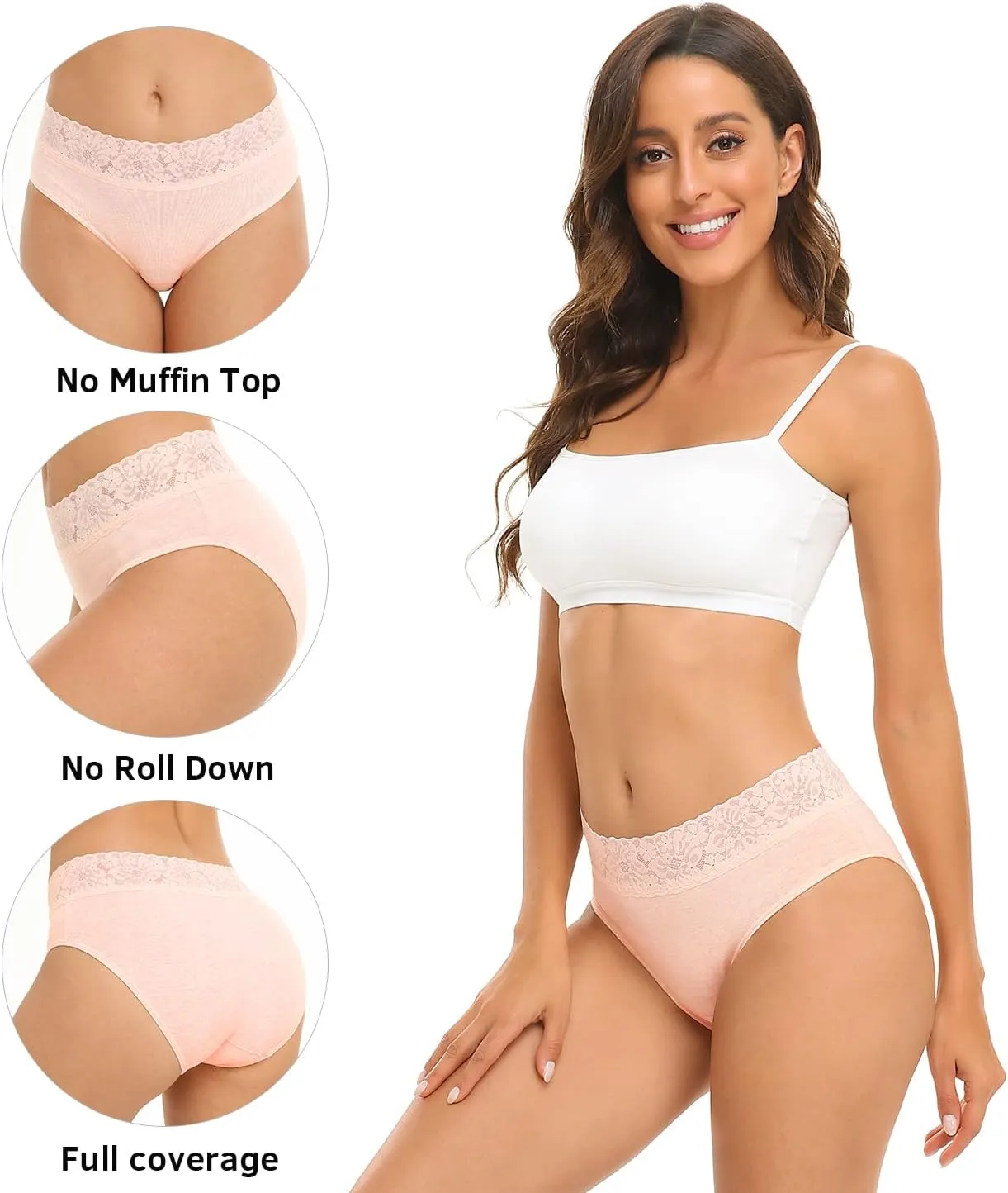 RHYFF Womens Underwear Cotton Bikini Panties Lace Soft Hipster Panty Ladies Stretch Full Briefs 5 Pack