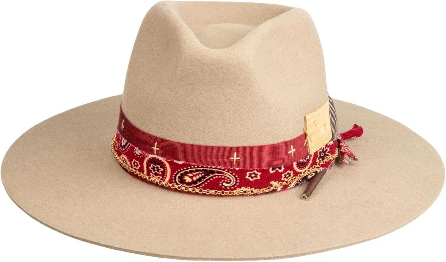 RUEDIGER Retro Wide Brimmed Stiff Fedora Men's and women's Hats,100% Wool Classic Felt Hat,Distressed/Burned Handmade