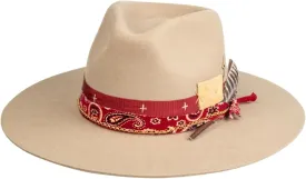 RUEDIGER Retro Wide Brimmed Stiff Fedora Men's and women's Hats,100% Wool Classic Felt Hat,Distressed/Burned Handmade