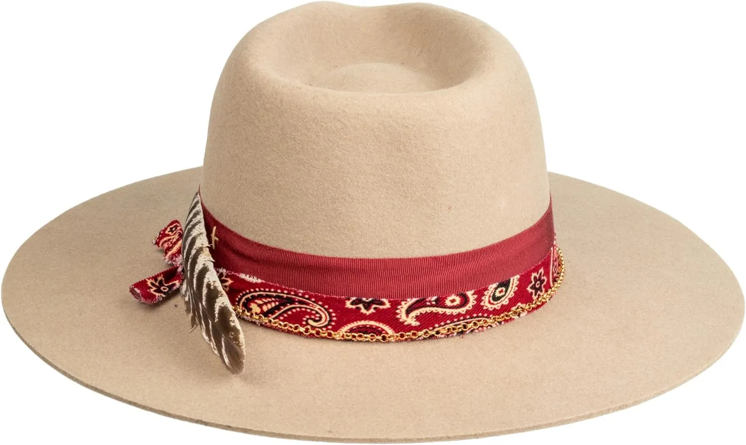 RUEDIGER Retro Wide Brimmed Stiff Fedora Men's and women's Hats,100% Wool Classic Felt Hat,Distressed/Burned Handmade