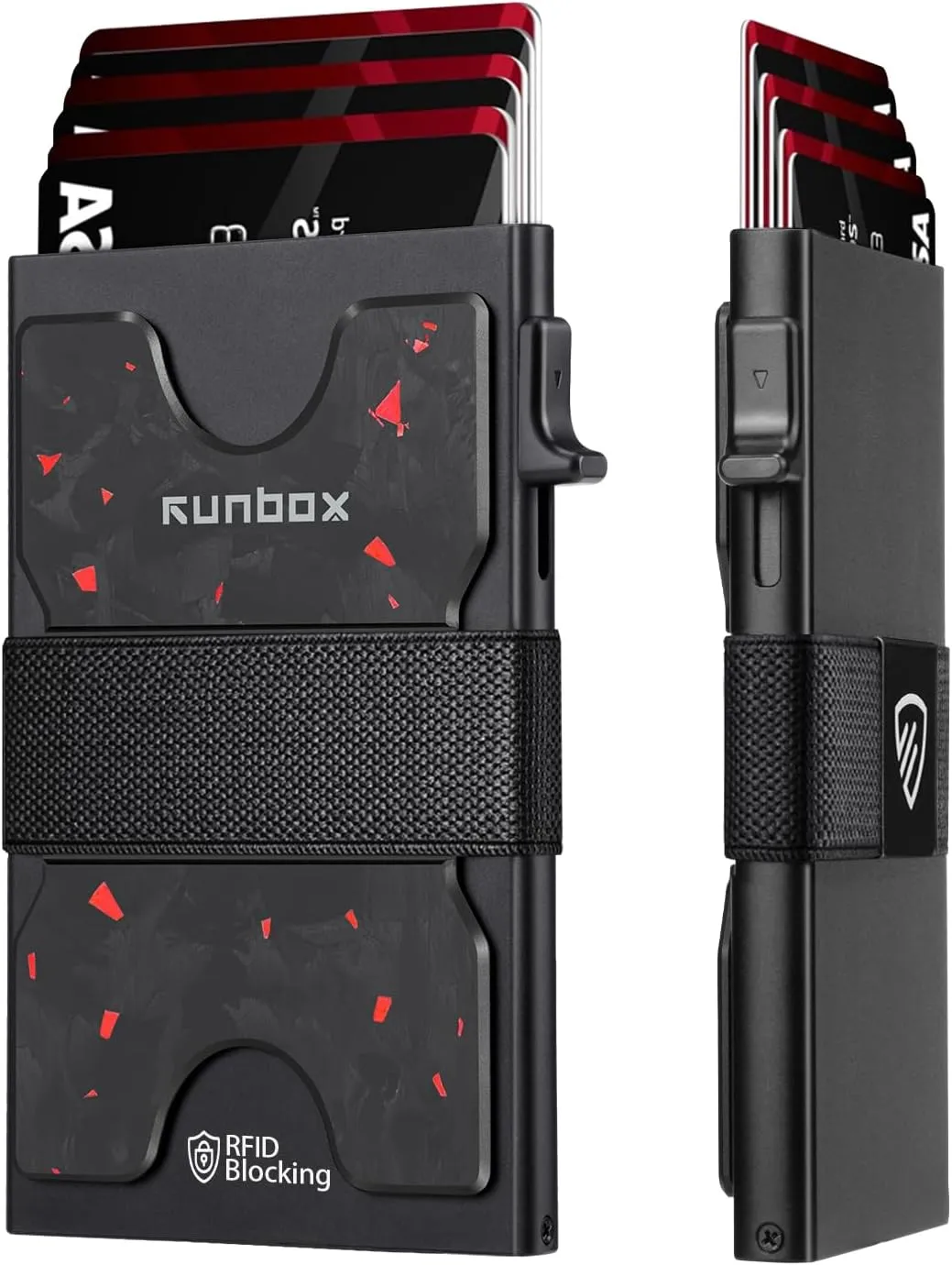 RUNBOX Slim Card Holder Wallet for Men, Minimalist RFID Blocking Wallet with Pop-Up Function, Ultra-Thin Design, Metal Business Card Cases holds 12  Cards, Gifts for Men, Men's Accessories