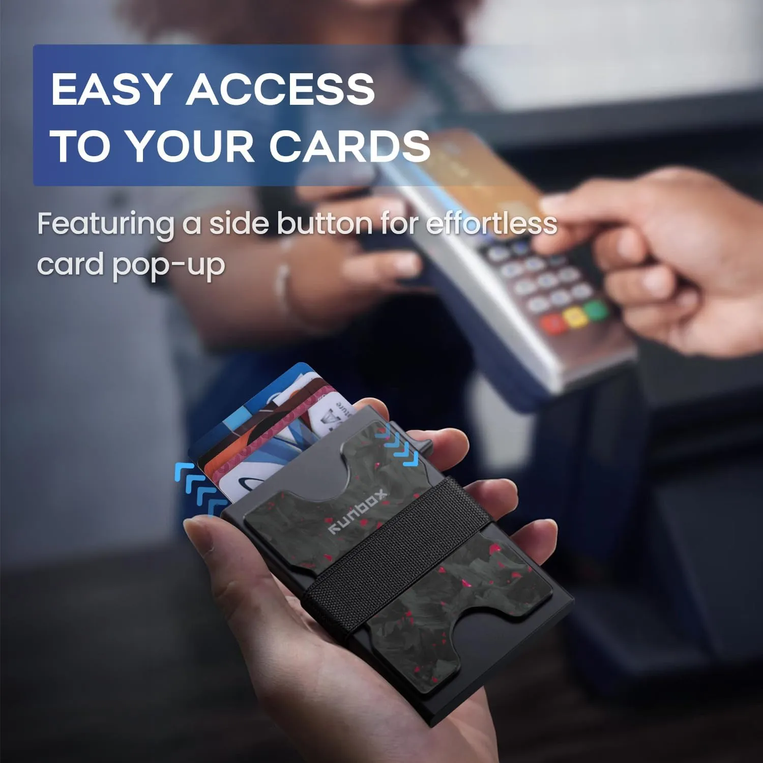 RUNBOX Slim Card Holder Wallet for Men, Minimalist RFID Blocking Wallet with Pop-Up Function, Ultra-Thin Design, Metal Business Card Cases holds 12  Cards, Gifts for Men, Men's Accessories