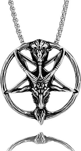 Satan Goat Necklaces for Men, Stainless Steel Baphomet Satanic Goat Head Pendant, Gothic Inverted Pentagram Jewelry Gift