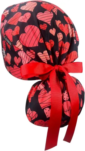Scrub Cap for Women and Men, Ponytail Scrub Caps, Working Hat, Head Cover with Ribbon Ties and Buttons, Long Hair
